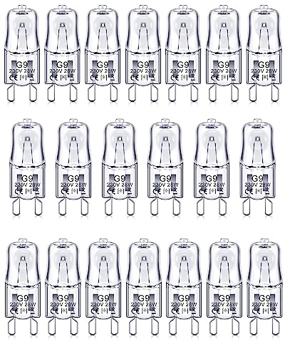 BROTOU G9 Halogen Bulbs, 230V 500LM 2800K Warm White Capsule Bulbs, Dimmable (20 Count, 28, Watts)