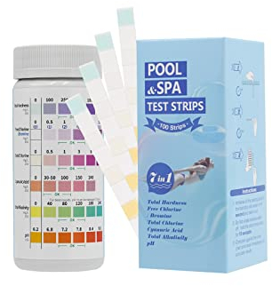 100 unidades de probadores de agua para piscina, 7 en 1 tiras de prueba para el agua de la piscina, pH libre, cloro libre, dureza total, bromo, cloro total, ácido cianúrico, alcalinidad total