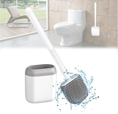 SRHIMEOS Brosse De Toilette Brosse WC en Silicone, Antibactérienne Balayette Soies De Silicone Propres, Support À SéChage Rapide,Balayette De WC pour Salle De Bain (Gray)
