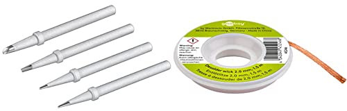 Fixpoint 51092 Ersatzlötspitzenset für Lötstation AP, 2-4 Verschiedene Ausführungen & goobay Fixpoint Entlötlitze 2mm zur Entfernung von Lötzinn An Lötstellen 1,5M, 1 Stück, 45246