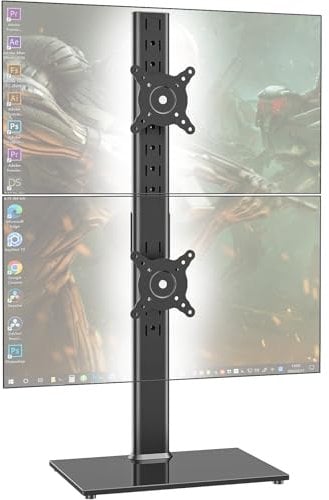 AX WABER Dual Monitor Stand, Vertical Stacking Screen, Freestanding Monitor Stand, For Two 13 to 34 Inch Screens with Rotating, Tilting and Height-Adjustable Screen, Black
