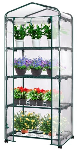 VIVOSUN Mini serra a 4 ripiani con ruote, 68 x 48 x 160 cm, riutilizzabile, portatile, con copertura in PVC trasparente e ripiano per giardino compatto e piccoli cortili, con ruote