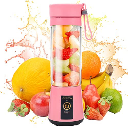 Portable Blender,Mini Blenders for Smoothies and Shakes,380ML Fresh Juice Blender Bottle, USB Rechargeable Personal Blender for Office Travel Kitchen (Pink)