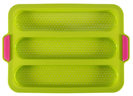 RAKUTE Baking 3 Holes Bread Baguette Baking Mold Long Loaf Cookie Bun Silicone Bake Tray Non Stick Skillet Pan Baking (Color : Green)