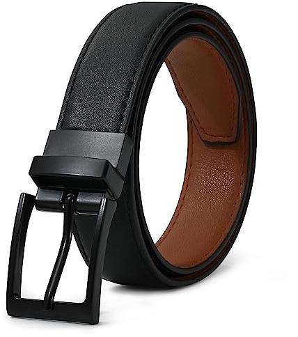 AWAYTR Reversible Kids Belts for Boys - Black and Brown Leather Belt for School Uniform Casual Jeans (70cm,Black)