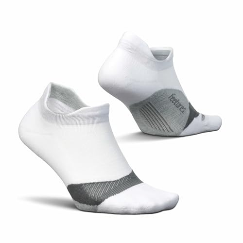 Feetures Elite Light Cushion No Show Tab Athletic Ankle Socks - Sport Sock with Targeted Compression - New White, L (1 Pair)