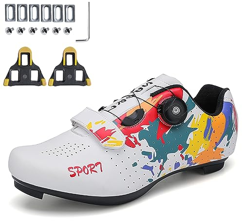 PENXZT Fahrradschuhe Herren Damen Rennradschuhe Radschuhe Kompatibel mit Look SPD SPD-SL Delta Lock Pedal Peloton Atmungsaktiv komfortabel Reitschuhe,Weiß,39 EU