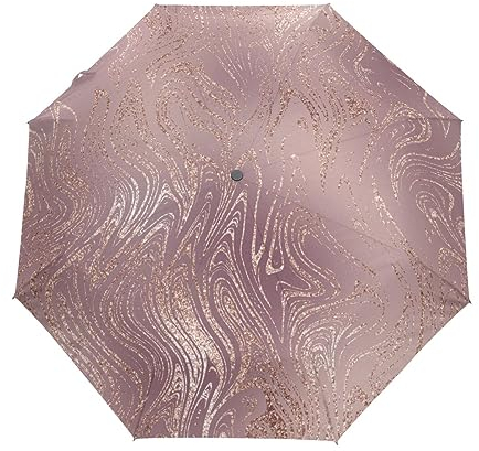 GAIREG Ombrello da viaggio antivento in marmo rosa glitterato piccolo ombrello automatico da pioggia per zaino, borsa, auto