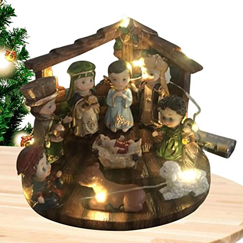 Holdes Nativity Christmas in resin, decorations and figurines scene Jesus indoor in resin with stable, Christmas ornament for desk, TV stand, shelf, bedside table