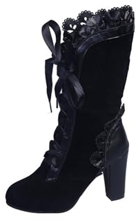 EGSDMNVSQ Stivali Con Cerniera Con Tacco Largo Da Donna Stivali In Pelle Con Allacciatura Punk Gotico A Punta Stivaletti Classici Vittoriani Stivaletti Con Tacco Alla Moda Vintage