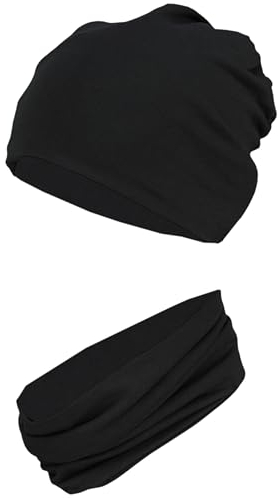 TupTam Jungen Beanie Mütze Schlauchschal Kinder 2er Set Herbst Winter gefütterte Übergangsmütze mit Loop, Farbe: Jersey zweilagig - Schwarz, Hat Size: 56