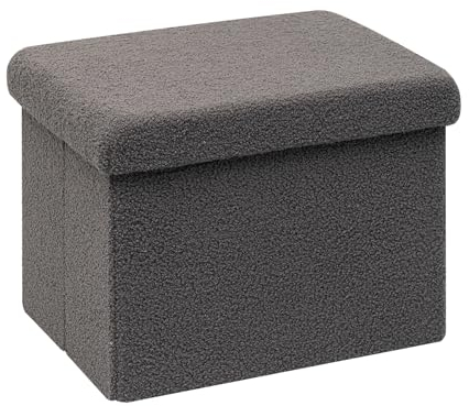 Bonlife Sitzhocker Sitzwürfel mit Stauraum, Faltbare Sitzwürfel mit Deckel, Samt Fußbank Truhen Aufbewahrungsbox, Grau, 42x32x32cm