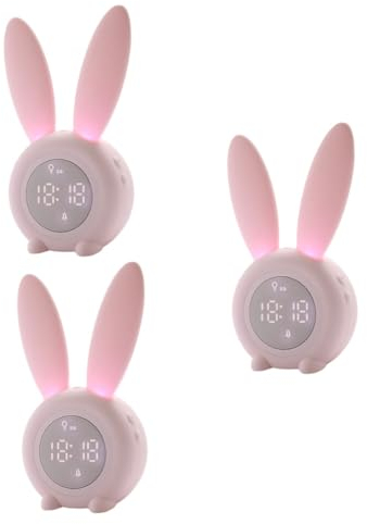 UKCOCO 3st Bettlicht Dekor Kawaii-zeug Wecker Aufladen Led Lampen Leuchtender Wecker Leuchtende Tieruhr Ok, Uhr Zu Wecken Nachtlampe Aus Silikon Süßer Wecker Hase Karikatur Kind