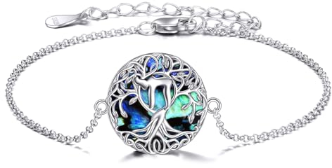 YFN Braccialetto con albero della vita, in argento Sterling, con conchiglia di abalone e albero della vita, gioiello regalo per donne, Normal, Argento Sterling, Nessuna pietra preziosa
