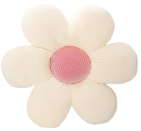 LATRAT 1 coussin en peluche, motif floral, 60 cm, pour décoration de chambre, blanc et rose