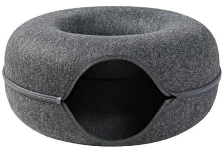 TRAUTESHEIM Katzen-Donut/Katzenhöhle aus kratzfestem Filzmaterial - 50cm Durchmesser 20cm hoch - teilbar - Katzentunnel Katzennest dunkel-grau/anthrazit