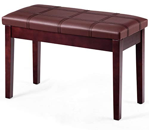 COSTWAY Leather Piano Bench, Padded Keyboard Duet Seat with Storage Compartment and Solid Locking Hinge, Classic Piano Stool for Kids Adults