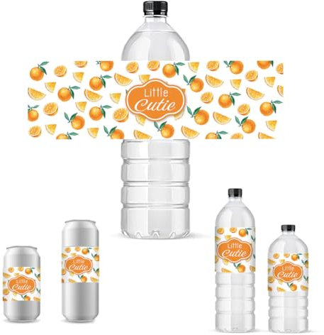 PH PandaHall 30pcs Wine Labels Orange Water Bottle Stickers Little Cutie Personalized Bottle Wraps Decorations Self-Adhesive Champagne Cover Tags for Wedding Baby Shower Birthday Party Anniversary