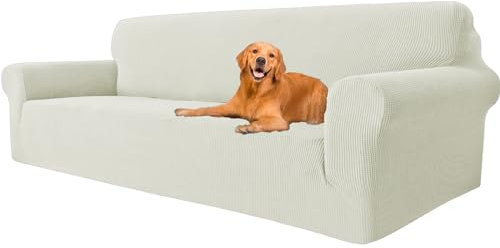 YSTELLAA High Stretch Sofa Überzug 4 Sitzer, Couch Bezug rutschfest, Universal Sofahusse Elastische, Couchüberzug Sofaschutz Katze Durable, Waschbare Sofa Covers Mit Armlehnen, Natürlich
