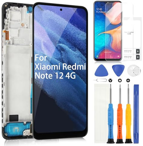 Pantalla para Xiaomi Redmi Note 12 4G LCD Pantalla para Redmi Note 12 23021RAAEG 23021RAAEG 23021RAA2Y 23027RAD4I 23028RA60L Táctil Digitalizador Reemplazo Asamblea + Kit Reparación (Negro con Bisel)