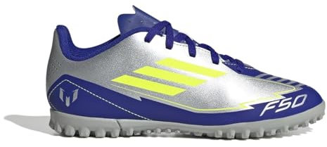 adidas F50 Club Football Boots Turf Fußballschuhe, Silver met./solar Yellow/Lucid Blue, 32 EU