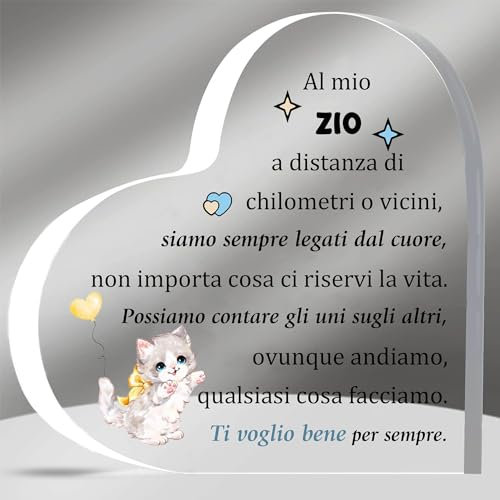 HZBLAZ Zio Placcature Acriliche Targhe e Cartelli Decorativi Regali Festa del Padre Apprezzare Regalo Compleanno Segno del Cuore Natale da Nipoti Gatto Zietto Famiglia Amore Promemoria Ricordo