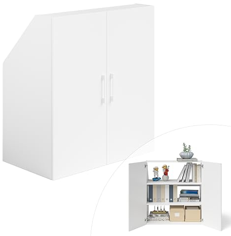 Bellamio Dachschrägenregal mit Türen Aland Wandregal, Bücherregal, Regal mit 2 Türen für Dachschrägen mit 3 Abstellflächen in weiß, 100 x 90 x 52 cm