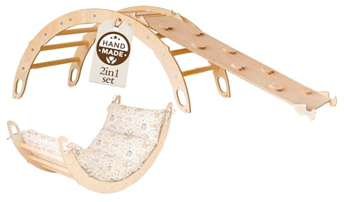 WoodsCraft Arche d'Escalade et Toboggan Interieur Enfant & Bebe avec Coussin Hypoallergénique | Arche Montessori Bebe - Arche Escalade & 2en1: Rampe/Toboggan | Escalade Enfant Interieur
