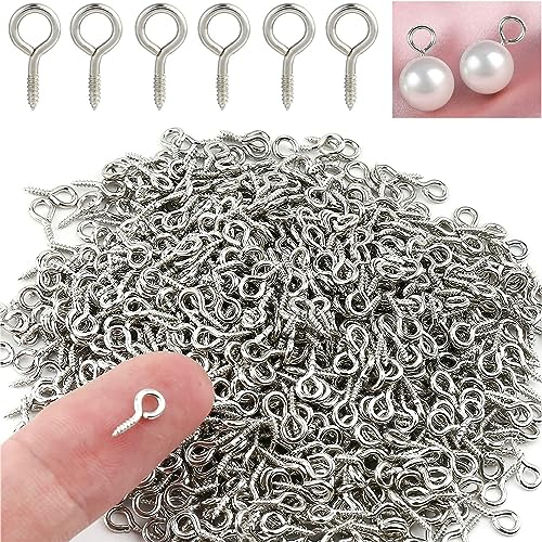 KEWAYO Lot de 400 petits crochets pour vis, Mini goupilles filetées Œillets à vis en acier inoxydable, argent