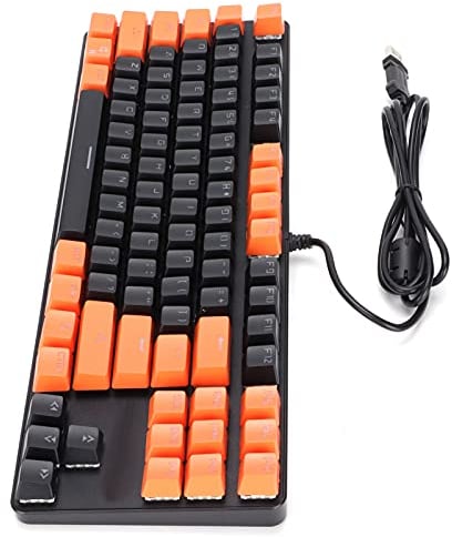 KIMISS Mechanical Gaming Keyboard, 87 Key 9 Backlight Modes Computer Video Games PC Accessories Keyboards with Backlit Ergonomic Design Light Up for PC and Laptop Black Orange Wired USB