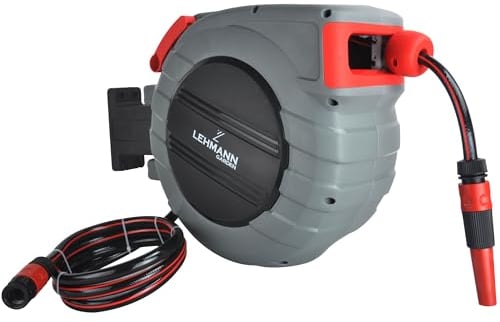 LEHMANN Avvolgitubo da Parete Automatico con Tubo da 20 m + 2 m, Avvolgitubo da Giardino per Irrigazione Flessibile, incl. Tubo di Alimentazione 2 m, Raccordi da 3/4 e 1/2