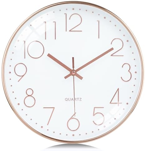 Lafocuse Silent 12 Inch 3D Numerals Rose Gold Wall Clock Battery Operated, Modern Decorative Kitchen Wall Clocks for Living Room Decor Bedrooms Office Home