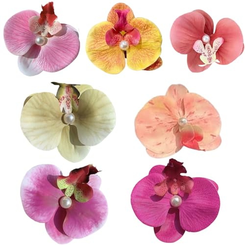 Hawaiianische Blumenhaarklammern Schmetterling Orchideen Haare, 7pcs süße hawaiianische Blumenhaarklammern, tropische Blumenhaarklammern für Frauen Mädchen Hochzeits Sommer Beach Party