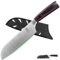FULLHI Couteau santoku, couteau japonais de 7 pouces avec garde, couteau de cuisine en acier inoxydable pour la coupe de sushis avec étui (Bois café)
