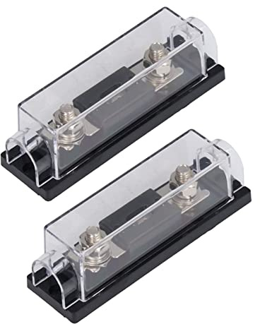 200A 48V Sicherungshalter, 2 Stück mit 4 Anschlüssen und 4 Schrumpfschläuchen, Transparent, für Auto, LKW, Wohnmobil, Boot