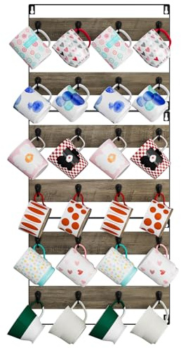 IBUYKE Coffee Mug Holder Wall Mounted,Set of 3,24 Hooks,Greige TBJ005Y-3 | Mug Racks for Wall Rustic Wood Coffee Mug Rack Display Organizer for Kitchen Home Bar Coffee Station