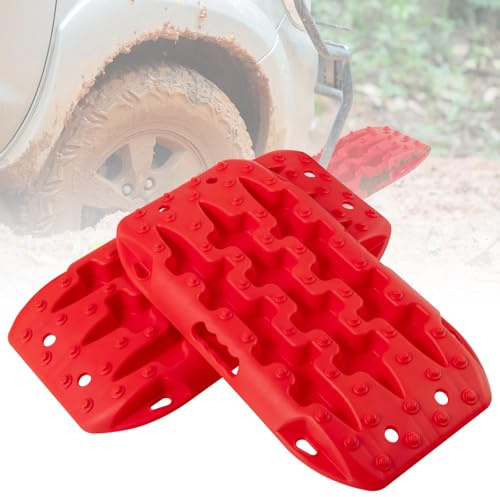 SOARS Sandbleche 2 Stück, Anfahrhilfe für Schlamm, Sand & Schnee, Recovery Board Offroad 10T Last, Reifenleiter für Geländewagen Wohnmobil PKW LKW (Rot, 58 x 31 x 6 cm)