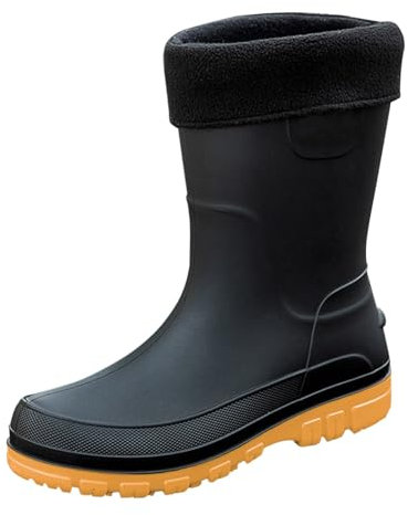 SRTUMEY Stivali di gomma corti da uomo, caldi e foderati, invernali, caldi, da pioggia, in gomma termica, con fodera rimovibile, stivali impermeabili per esterni, Giallo, 41 1/3 EU