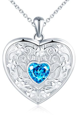 MicLee Collana Ciondoli Cuore di Foto da Donna in Argento 925 Pendenti Medaglioni con Foto Creativo Collane con Zircone Cuore Blu Ciondolo Apribile