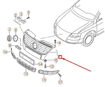 Passend für Volkswagen PASSAT B6 Kühlergrill R-Line 3C0853651P3Q7