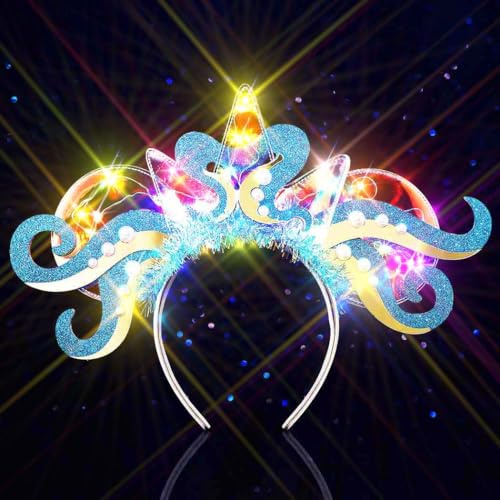 Ushiny Leuchtende Kraken-Stirnbänder, funkelndes blaues Stirnband, leuchtende Mausohren, Kopfbedeckung, Rave-Accessoires für Frauen
