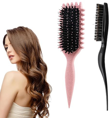 Curl Define Styling Brush, Lockenbürste, Haarbürste zum Kämmen und Formen, 1 Stylingbürste für lockiges Haar und 1 Bürste für Kamm, Für Damen, Herren, Kinder, Rosa+Schwarz