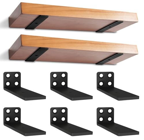6 Pezzi Staffe per Mensole Pesanti, Reggimensola da Muro, Mensola Staffa Angolare, Staffa a L con Viti, portata 70 kg (Nera, 10cm)