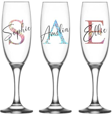 Personalised Prosecco Glass Champagne Flute Initial and Name Custom Birthday Christmas Gifts for Her Girl Women Bestie 18th 21st 30th 40th 50th 60th 70th 80th Party Present Secret Santa Idea