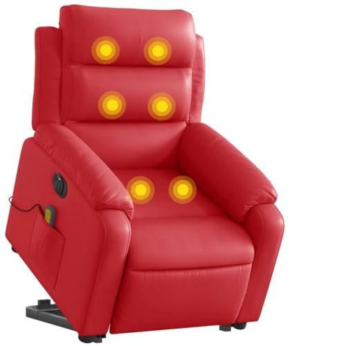 vidaXL Massagesessel, Elektrisch Verstellbar Sessel mit Aufstehhilfe, Fernsehsessel Relaxsessel mit Liegefunktion, Liegesessel Aufstehsessel Polstersessel, Rot Kunstleder
