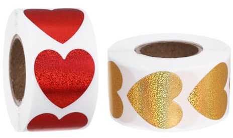 1000 Stück Herz Sticker Liebe, Glitzer Aufkleber zum Beschriften, 2,5 cm Herzen Sticker für Hochzeit, Herz Aufkleber für Geburtstagsgeschen (Gold Rot)