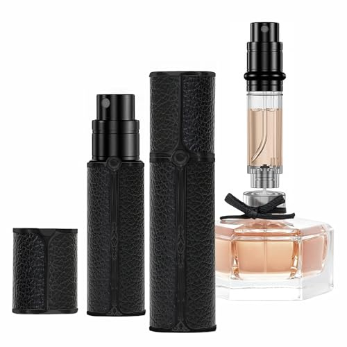 muilsae BF01BKB Leather Perfume Bottle 10ml – Bottom-Fill Refillable Dispenser, Leak-Proof & Portable for Men & Women, Ideal for Travel, Gifting & Daily Use (Black)