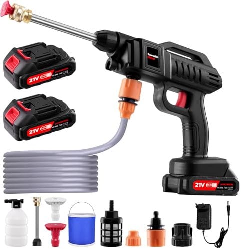 Akku Hochdruckreiniger Kabellose, 21V 60 Bar Mobiler Hochdruckreiniger Akku Mit 2 x 2000mA Akku, 3-in-1 Drehbare Düse, Schaumsprüher, 5M Schlauch, für Auto Garten Reinigung und Bewässerung