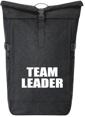 Huuraa Kurierrucksack Team Leader Schriftzug 30-44 Liter Black Melange Fairtrade Rolltop Rucksack Geschenkidee