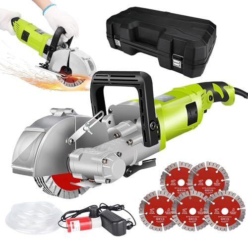 Electric Wall Chaser with Dust Extractor, 4000W Wall Groove Cutting Brick Concrete Slotting Machine, 7500RPM Slotter Saw Blade, Adjustable Depth & Width, for Granite Marble Concrete Stone(Green)